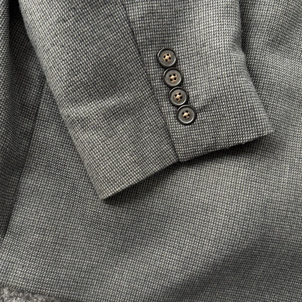 Chaps Mens Sport Coat 48R Olive Grey Micro Check Two Button Notch Lapel Blazer
